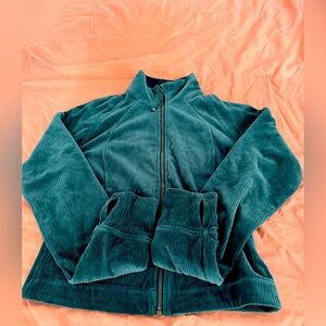 NWOT Lululemon green velvet pinstripe two piece sweat outfit